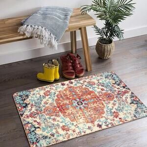 Lahome Bohemian Floral Medallion Area Rug-2x3 Oriental Distressed Small Bath